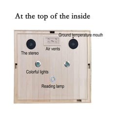 Inside view of SAKSBY WHOLESALE Thermora Ivara luxury 2-person Hemlock wood infrared sauna with glass door and 1750W heater.