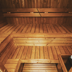 Mande MW20 Outdoor ThermoWood sauna by Patio Elegance, showcasing the compact backyard sauna exterior and natural wood finish.