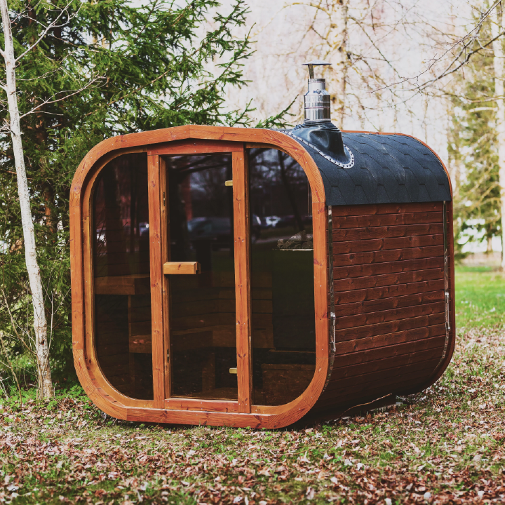Patio Elegance Mande MW20 Outdoor ThermoWood sauna with glass door and wooden interior for backyard relaxation