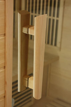 Golden Designs MX-K356-01-ZF Maxxus 3-person corner infrared sauna with red light therapy, near-zero EMF, indoor design.