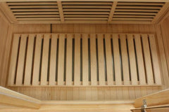 Maxxus 3-Person Corner Infrared Sauna by Golden Designs Inc. with red light therapy and near zero EMF for indoor wellness.