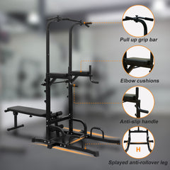 SAKSBY WHOLESALE Rovix Power Tower exercise machine with pull-up bar, adjustable height, and bench for home gym workouts