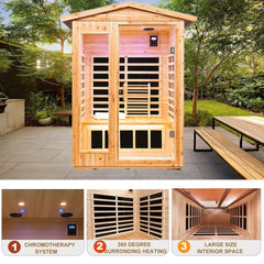 SAKSBY WHOLESALE Thermora Zorin 2-person infrared sauna in Hemlock wood, designed for indoor and outdoor home spa use.