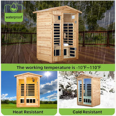 SAKSBY WHOLESALE Thermora Zorin premium 2-person indoor outdoor infrared sauna in Hemlock wood, with low EMF and 1750W heater.