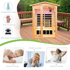 SAKSBY WHOLESALE Thermora Zorin 2-person indoor outdoor low EMF far-infrared sauna with Hemlock wood and digital control panel.