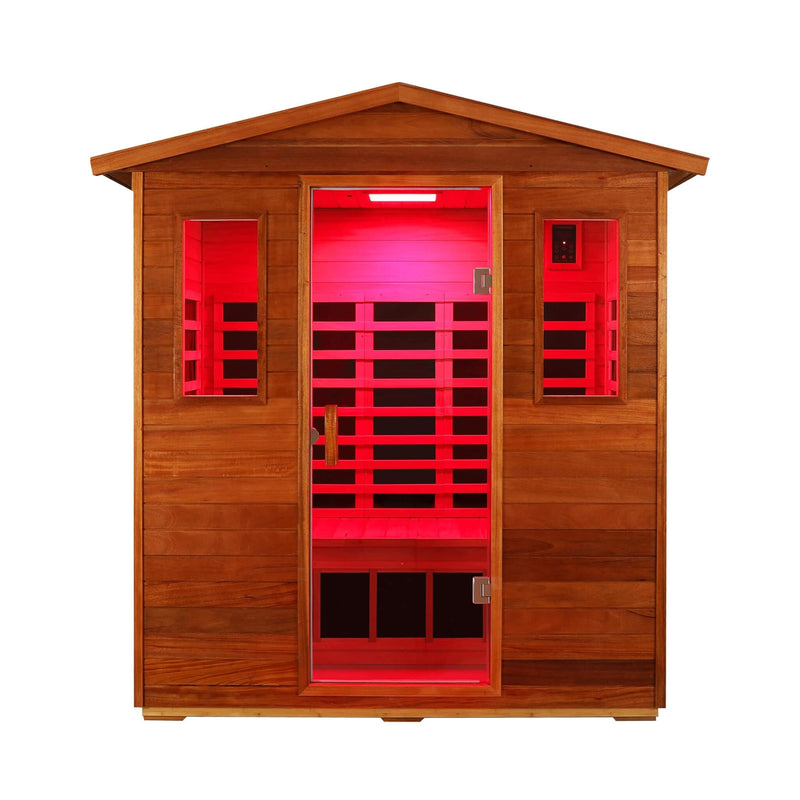SAKSBY WHOLESALE Thermora Vanta 3-person outdoor mahogany infrared sauna with chromotherapy and Bluetooth speakers, full spectrum, ultra-low EMF