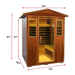 SAKS BY WHOLESALE 4-person luxury outdoor infrared home sauna with Bluetooth audio, low EMF, and 2050W power.