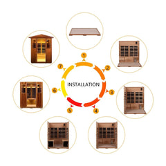 SAKS BY WHOLESALE 4-person outdoor infrared home sauna with Bluetooth audio, low EMF, 2050W, premium luxury design.