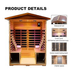 SAKS BY WHOLESALE Thermoa Valois 4-Person Infrared Sauna with Bluetooth audio, low EMF, 2050W, outdoor luxury home sauna.