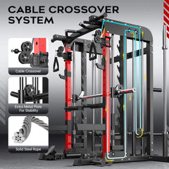 SAKSBY WHOLESALE all-in-one squat rack and power cage with Smith machine and cable crossover system for home gym workouts