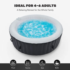 SAKSBY WHOLESALE 6-person inflatable hot tub with 130 jets, featuring a sauna pool design, 7-foot capacity, and relaxing spa features.