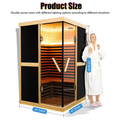 SAKSBY WHOLESALE Thermora Helix Large 2-Person V-Shaped FAR Infrared Sauna Room with double glass doors and 1980W power.