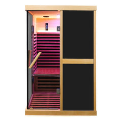 SAKSBY WHOLESALE Thermora Helix Premium Large 2-Person V-Shaped Infrared Sauna Room with double glass doors.