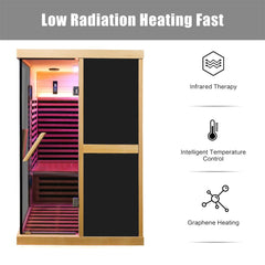SAKSBY WHOLESALE Thermora Helix large two-person V-shaped far infrared sauna with double glass doors and interior seating.