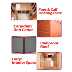 SAKSBY WHOLESALE Thermora Xyra Premium 1-Person Outdoor Red Cedar Infrared Sauna with chromotherapy and Bluetooth features.