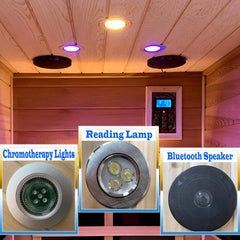 SAKSBY WHOLESALE Thermora Xyra Premium outdoor 1-person red cedar infrared sauna with chromotherapy and Bluetooth features.