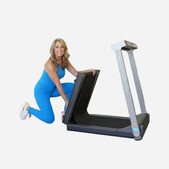 WalkingPad Denise Austin foldable treadmill for home use, compact design with handrails and running surface, ideal for indoor workouts.
