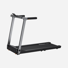 Black foldable WalkingPad Denise Austin treadmill for home use, angled view showing the compact design and control panel.