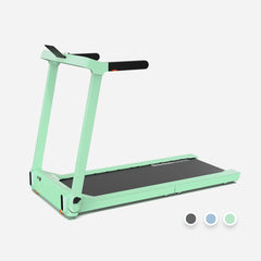 Blue WalkingPad Denise Austin 2.0 foldable treadmill by WalkingPad, showing the compact design and running surface in a home gym setting.