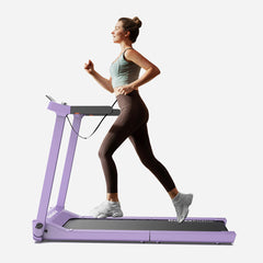 Blue WalkingPad Denise Austin 2.0 foldable treadmill by WalkingPad, shown folded with a sleek, compact design for home use.