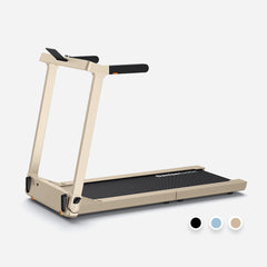Blue WalkingPad Denise Austin 2.0 foldable treadmill with digital display and safety handrails, designed for home workouts.
