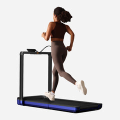 WalkingPad X25 double-folding running treadmill in blue, showing the compact, folded design for exercise and fitness.
