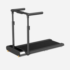 Side profile of WalkingPad R3 Hybrid+ foldable walking treadmill showing its compact design and control panel.