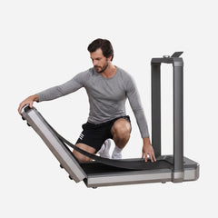 WalkingPad X25 double-fold running treadmill for exercise and fitness, shown in a folded position for compact storage.