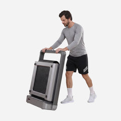 WalkingPad X25 double-fold running treadmill for exercise and fitness, shown folded for compact storage and easy use.