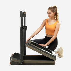 WalkingPad Z3 Hybrid foldable treadmill for exercise and fitness, shown in a demonstration setting. Compact, portable design.