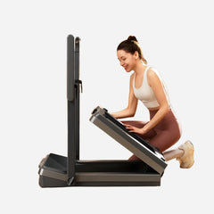 WalkingPad Z3 Hybrid+ foldable treadmill for exercise and fitness, shown in a compact, fold-up position with digital display.