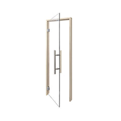 Prosaunas Aspen 24x81-inch prehung clear glass sauna door by SAKSBY WHOLESALE, open view showing sleek design and sturdy frame