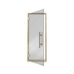 Open Prosaunas Aspen 24x73 prehung tinted glass sauna door by SAKSBY WHOLESALE, showing the modern sauna door with tinted glass.