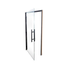 Prosaunas 36x81 Black Alder clear ADA glass sauna door by SAKSBY WHOLESALE, open view showing sleek black alder frame.