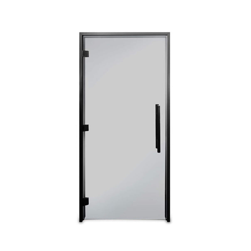 SAKSBY WHOLESALE Prosaunas 36x81 Black Alder ADA prehung sauna door with tinted glass, featuring a modern handle and black frame.