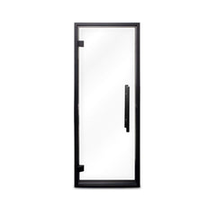 Prosaunas Black Alder 24x73 inch prehung sauna door with clear glass, front view, by SAKSBY WHOLESALE.