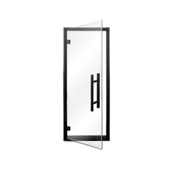 SAKSBY WHOLESALE Prosaunas black alder prehung sauna door with clear glass, 24 x 73 inches, open right door view