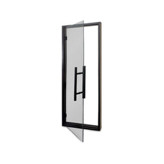 Open black alder sauna door by Prosaunas, 24x73 inches, with tinted glass and right-hand hinge, showing the sleek design and glass panels.