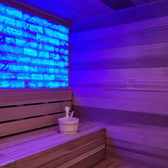 SAKSBY WHOLESALE Himalayan Salt Sauna Light Kit with blue LED, customizable large sauna lighting mounted on wall.