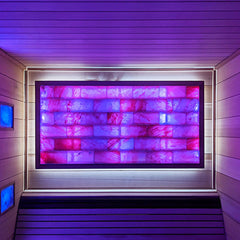 SAKSBY WHOLESALE Himalayan Salt Sauna Light Kit with purple LED, customizable large sauna lighting mounted on wall.