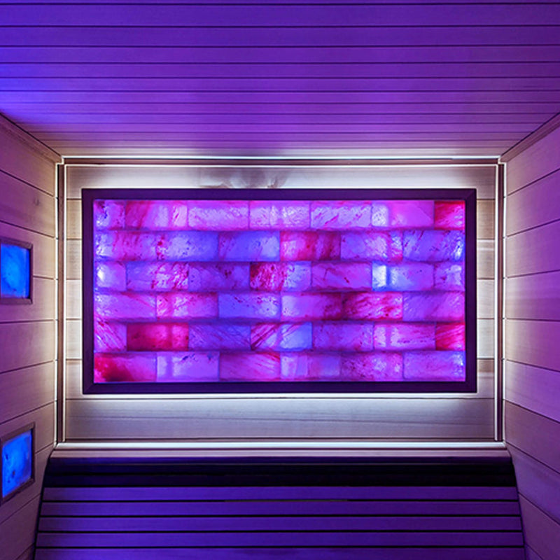 SAKSBY WHOLESALE Himalayan Salt Sauna Light Kit with purple LED, customizable large sauna lighting mounted on wall.