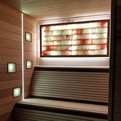 SAKSBY WHOLESALE Himalayan Salt Sauna Light Kit with white LED, customizable, mounted on wall for large salt sauna setup.