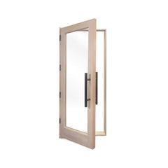 SAKSBY WHOLESALE Prosaunas solid wood sauna door with insulated glass, 31.5x81.5 inches, front right open view
