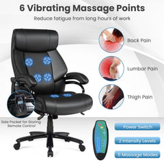 Black PU leather massage office chair with ergonomic design and adjustable features, perfect for comfortable workspace seating.