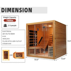 Rövia Oasis 3-Person Indoor Hybrid Sauna Room by SAKSBY WHOLESALE with built-in lounge chair, compact home sauna unit.