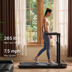 WalkingPad R3 Hybrid+ foldable walking treadmill in a modern living room setting. Compact, sleek design for home exercise.