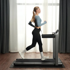 WalkingPad X214 foldable treadmill in a living room scene, showing its sleek design and compact size for home exercise.