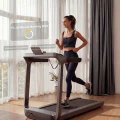 WalkingPad X218 foldable treadmill in a home gym setting, showcasing its compact design and running surface for fitness workouts