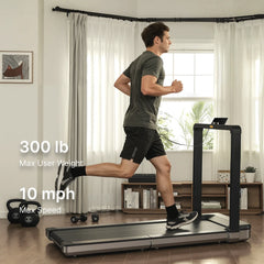 WalkingPad X25 double-fold running treadmill for exercise and fitness, shown in a workout setting with a person running on it.