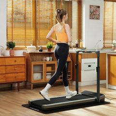 WalkingPad Z3 Hybrid foldable treadmill in a living room, showcasing its sleek design and compact size for home exercise.